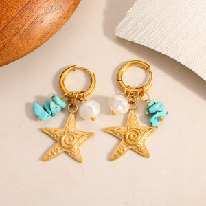 ต่างหูรูปดาว ชุบทอง 18k มุก สแตนเลส สวมใส่ได้ทุกวัน - Product Image 3