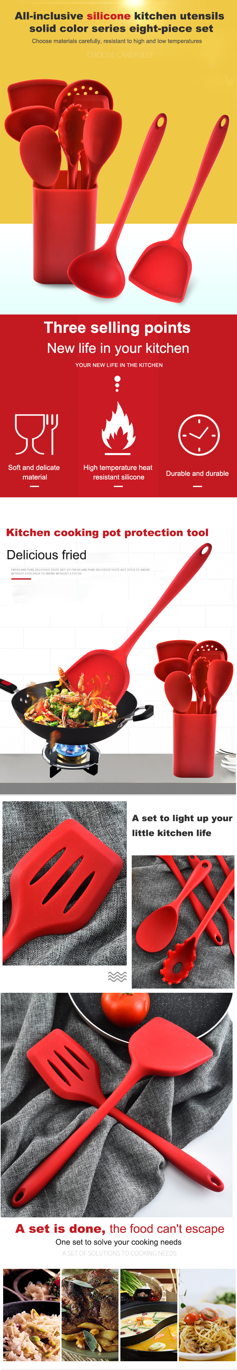 Amazon Hot Sale Silicone Kitchen Utensil Set Kitchen Gadgets Camping cookware sets Kitchen Cooking Utensils Tool Set