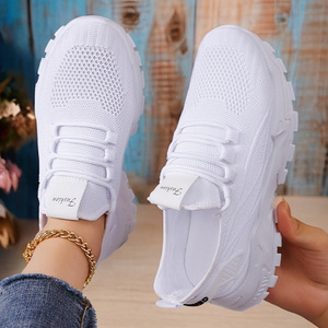 Baskets <span class=keywords><strong>d</strong></span>'Été Grande Taille <span class=keywords><strong>pour</strong></span> <span class=keywords><strong>Femme</strong></span>, Chaussures à Talons Hauts en Maille Tissée Souple avec Laçage et Bouche Peu Profonde - Product Image 2