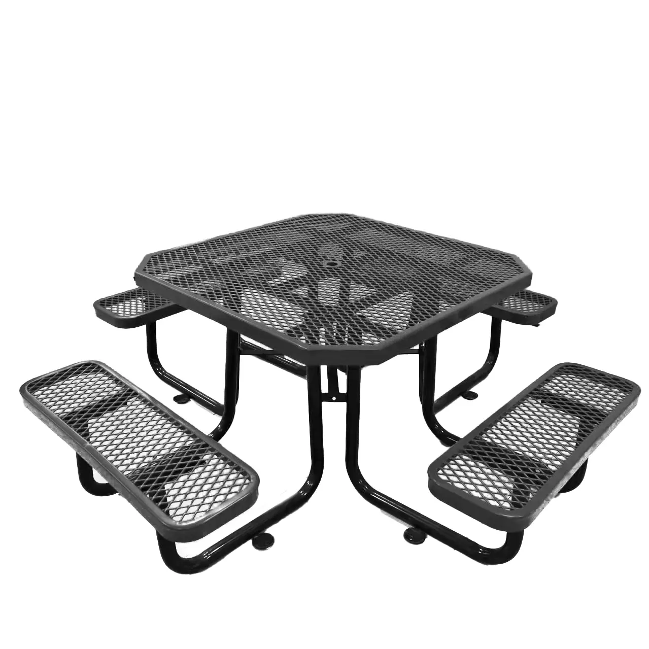 Conjunto octogonal perfurada de mesa e cadeira, conjunto azul do jardim/exterior, acampamento, restaurante, aço do metal tabela de piquenique termoplástico