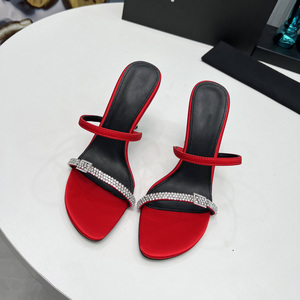 Sandales à talons hauts en soie haut de gamme pour femmes, semelle en cuir véritable, cuir d'agneau doux, chaussures de soirée et de mariage tendance - Product Image 5