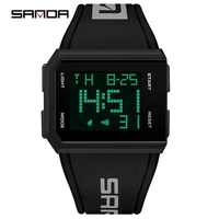 Sanda 9003 double affichage veilleuse montre 3ATM étanche hommes numérique main sports et loisirs carré bracelet en Silicone