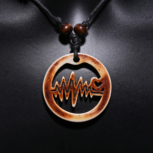 FX032 colgante de corazón de pulsación gargantilla ECG personalizada estilo Tribal Retro collar de hueso de yak amuleto regalo cuerda cadena estilo étnico - Product Image 4