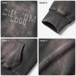 Felpa con Cappuccio Personalizzata con Stampa, Lavaggio Acido, 500gsm, 100% Cotone Pesante, Oversize, Stile Streetwear con Logo per Uomo, Produzione su Misura - Product Image 4