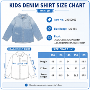 Chemise en jean dégradé pour garçons MZJ, 79,2 % coton mélangé, manches longues, décontractée, boutonnée, respirante, douce, 120-155 cm - Product Image 6