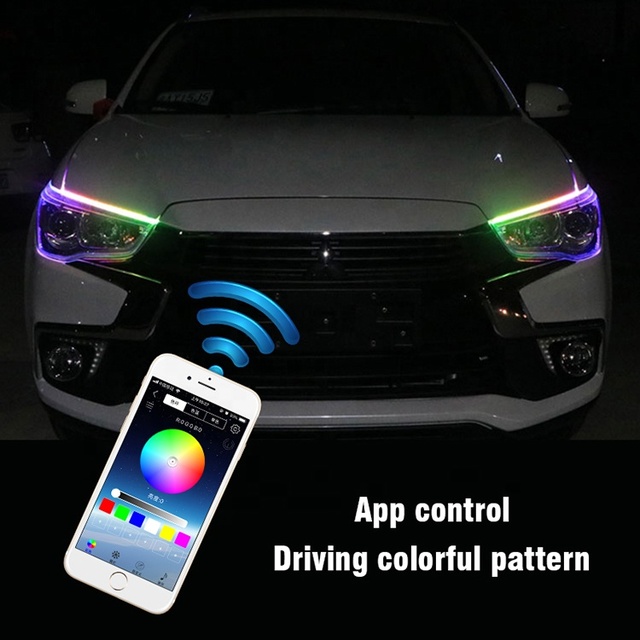 APP Controlled RGB LED DRL Strip Customizable Flexible Daytime Running Lights Assembly Sequential Flow Lighting Headlight