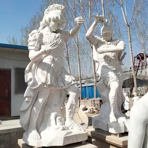 手工雕刻兵马俑花园雕像希腊大理石石头真人大小战士雕像