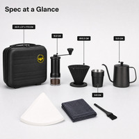 Set Kopi Tuang Manual Baru, Portabel untuk Luar Ruangan, Kotak Perjalanan, Bahan Stainless Steel, 9 Peralatan Kopi