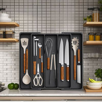 Organisateur d'ustensiles extensible moderne et écologique pour tiroirs de cuisine, plateau de cuisson à 3 à 5 compartiments