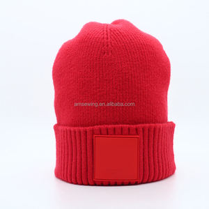 High Quality <b>Warm</b> <b>Hat</b> Thick Blank Soft Slouchy Toques Cuffed Knitted Jacquard Beanie With Custom Rubber Patches Logos - Product Image 6