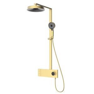 Ensemble de douche allemand gris bronze, en laiton massif, pour eau chaude/froide, avec pommeau de douche relevable et grand pommeau de douche finition or brossé - Product Image 5