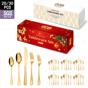 Luxury Stainless Steel <b>Cutlery</b> Set <b>Gold</b> Plated <b>Black</b> Red Handles 20 Piece Western Tableware Gift For Christmas - Product Image 3