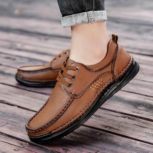 Scarpe da <span class=keywords><strong>Uomo</strong></span> Popolari Stile Retrò Casual con Lacci Punta Tonda Stile Britannico Alla Moda Antiscivolo in Pelle Comode e Durevoli - Product Image 4