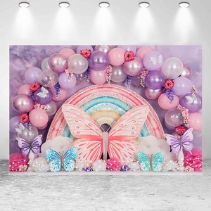Fondo de fotografía recién nacido globo púrpura mariposa Arco Iris niña cumpleaños fiesta decoración pastel Smash telón de fondo sesión fotográfica - Product Image 1