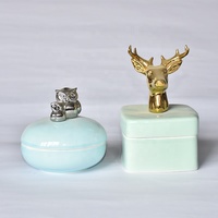 Boîte à Bijoux en Céramique Animaux Argent Électroplaqué Hibou Écureuil Oiseau Pot de Rangement en Porcelaine Cadeau de Pâques Printemps Vente en Gros