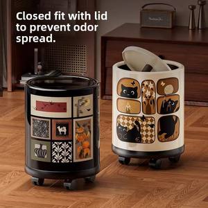 Poubelle en plastique style vintage pour usage domestique, nouvelle collection 2025, luxe léger, haut de gamme, grande capacité, avec couvercle, design élégant, pour chambre et papier toilette - Product Image 2