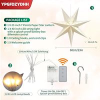 Lanterne en papier 3D de 23 pouces avec lumières LED - Design suspendu à 7 points pour Noël, anniversaire, décoration classique blanche intérieure et extérieure