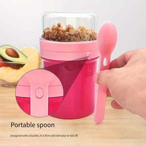 Gobelets portables en plastique à double couche scellés <span class=keywords><strong>pour</strong></span> petit-déjeuner, fruits, <span class=keywords><strong>milkshake</strong></span>, salades, yaourts, flocons d'avoine instantanés avec cuillère - Product Image 2