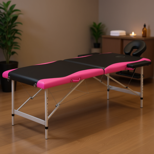 Table de massage pliable en aluminium 2 zones, couleur noir et rose, avec appui-tête intégré, mobilier de salon commercial - Product Image 2