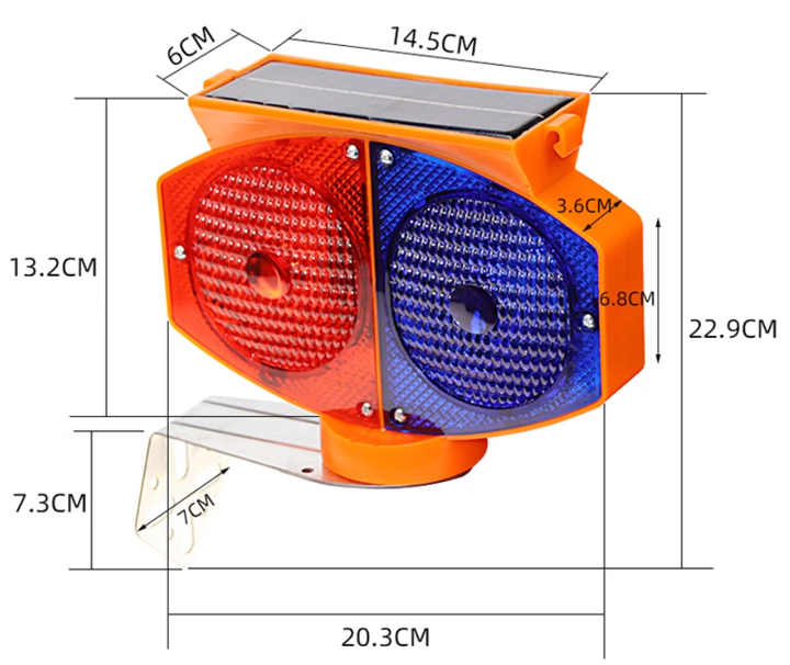 Solar Powered Flashing Red Blue Led Traffic Warning Light with Battery