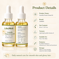 Huile de graines de camélia naturelle 30 ml, huile de beauté pour le visage, les cheveux et le corps, sans parfum ajouté, légère, hydratante, brillante, adoucissante