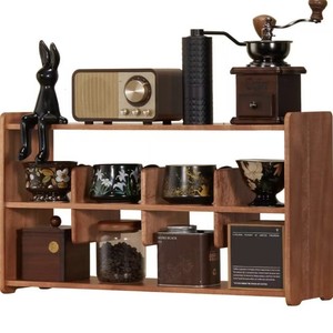 Wooden Double Layer Teacup Holder Retro <b>Desktop</b> <b>Shelf</b> Multipurpose Storage Living Room Display Rack Rectangle Freestanding - Product Image 1