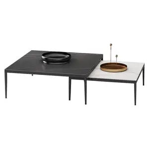 Antique high quality industry design metal dining center hotel living room modern marble black side coffee table supplier