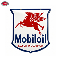 Plaque en émail Mobiloil Pegasus Shield, style moderne classique, cheval volant en porcelaine, pour huile moteur, décoration murale pour garage ou man cave