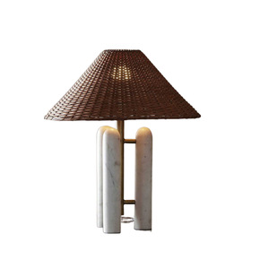 Lampe de table moderne en marbre avec abat-jour en rotin E27 LED 220V, éclairage décoratif pour chambre à coucher et salon - Product Image 4