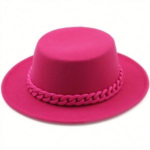 In Stock <b>Cheap</b> Price Unisex Wool Felt Fedora Hat Wide Brim with <b>Chain</b> Image Style Casual Outdoor Party Fishing - Product Image 1