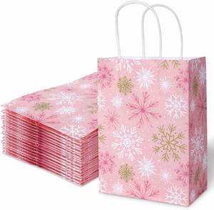 Sac en papier kraft biodégradable personnalisable avec poignée, style festif, pour emballage cadeau de vêtements, motif imprimé - Product Image 1