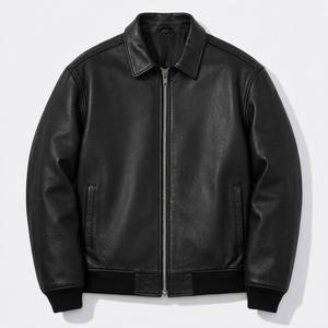 Clothing Manufacturer Custom High Quality Leather Vintage Bomber Ribbed Cuff Welt Pocket <b>Silver</b> <b>Jacket</b> for Men - Product Image 1