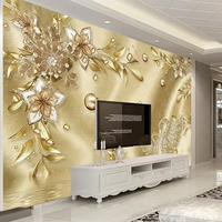 Papier peint autocollant de style européen, motif damas doré 3D, fleurs luxueuses, pour salon, décoration intérieure