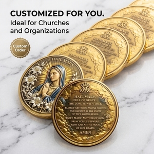 Moneta Commemorativa 3D Intagliata della Vergine Maria, Moneta della Fede Ave Maria, Moneta del Sfida con il Leone <span class=keywords><strong>di</strong></span> Giuda, <span class=keywords><strong>Dio</strong></span> Ti Benedica, Regalo Religioso - Product Image 3