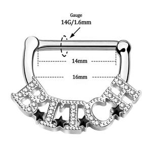 Vente en gros de bijoux de piercing corporel en acier chirurgical 316L avec lettres en zircone cubique transparente, anneaux de téton, clickers et clous - Product Image 3