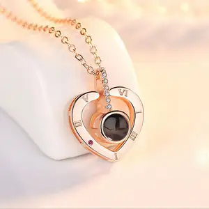 Hot Sale 18k Gold Plated Stainless Steel 100 Different Languages I Love You Women Wedding Jewelry Heart Pendant Necklace