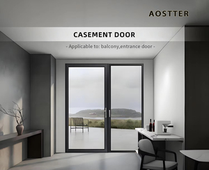 Porte à battant en aluminium AOSTTER avec cadre rouge vibrant, vitrage transparent et poignée poussoir-tiroir pour devanture de magasin de détail - Product Image 5