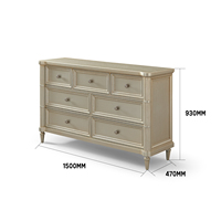 Commode de luxe à 7 tiroirs avec finition dorée, commode classique en bois pour le rangement de la chambre à coucher