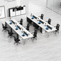 Conjunto de Sillas de Oficina de Diseño Moderno con Escritorio de Madera, Cajones y Caja para Cables, Diseño Desmontable, Estación de Trabajo para Cuatro Personas, Escritorio para Computadora, para Empleados