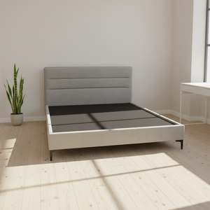 Cadre de lit rembourré élégant de style chambre moderne et confortable avec tête de lit en tissu doux et structure en bois - Product Image 4