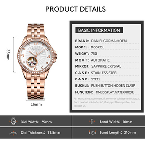 Popular clásica de estilo de acero inoxidable relojes de lujo para damas de Mechanicalwatch esqueleto reloj de diamantes - Product Image 3