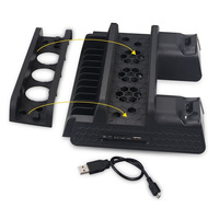 Support de rangement vertical pour console PS4/PS4 Slim/PS4 Pro avec ventilateur de refroidissement, chargeur et lecteur de jeux