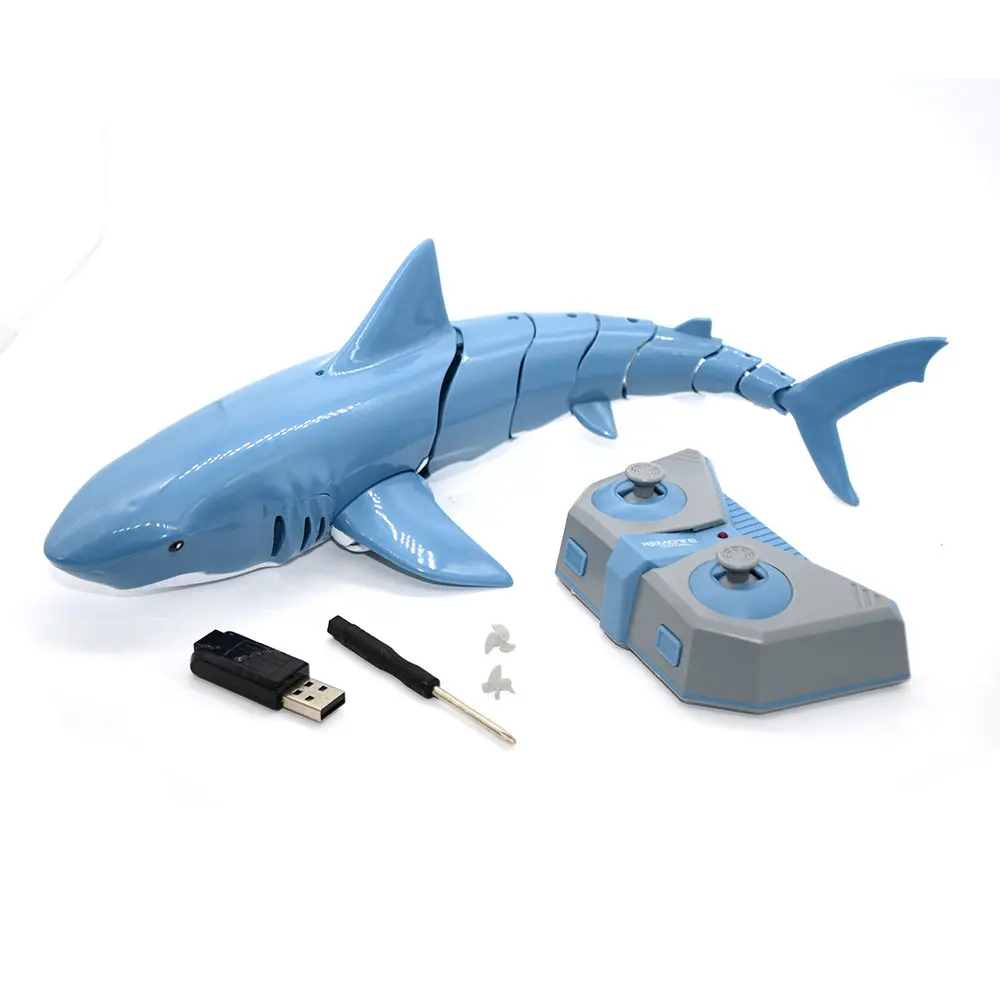 لعبة القرش المائي مع جهاز تحكم عن بعد بتقنية 2.4G موديل 2023، لعبة بواي فاي وكابل USB وبها نطاق كهربائي خفيف من البلاستيك مقاس 1:18، لعبة حيوانات وصحور ديناصور من شينزن