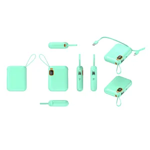 Petit Portable 10000mAh Mini Power Bank Affichage Numérique Double Type C Chargeur De Charge Rapide Câbles Intégrés Pour Téléphone Mobile