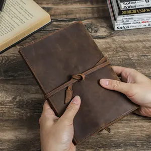Kunden spezifische Retro Softcover Leder Notebook Journal A5 Crazy Horse Echtes Leder Bandage Roll Notebook Cover