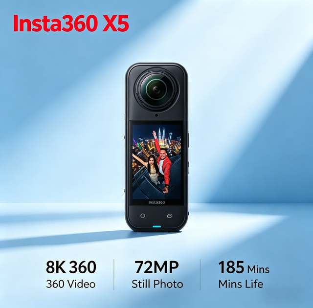 Original Insta360 X5 8K 360 Action Camera 72MP Still Photo AI Powered Editing FlowState Stabilization Vlog Camera Pack
