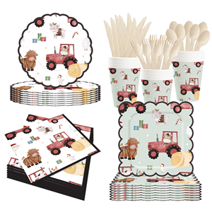 DAMAI - Juego de Vajilla Desechable de Papel con Diseño de Granja para Fiesta de Cumpleaños, Platos, Servilletas y Vasos para Niños - Product Image 2