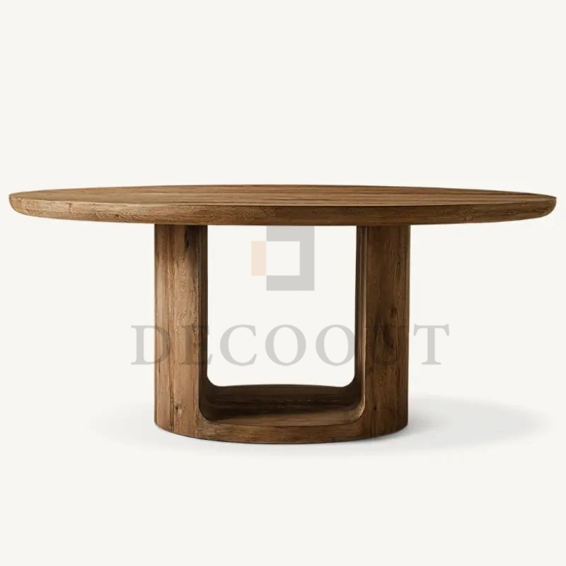 Mid Century Modern Round Solid Oak Wooden Dining Table with Armchair ...