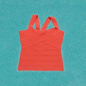 เสื้อครอปท็อปแบบผูกเชือกสไตล์สปาเก็ตตี้คลาสสิก แฟชั่นสาวฮิปสเตอร์ สายเดี่ยวคอวี วินเทจ สีแดง สำหรับวันเกิด เสื้อกั๊กยืดหยุ่นลำลอง ผ้าถัก - Product Image 3