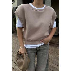 Women's Beige <b>Sleeveless</b> Sweatshirt with 3D Camouflage Pattern Loose Fit Modern Streetwear <b>Hoodie</b> Embroidered Silk Size XS ODM - Product Image 5